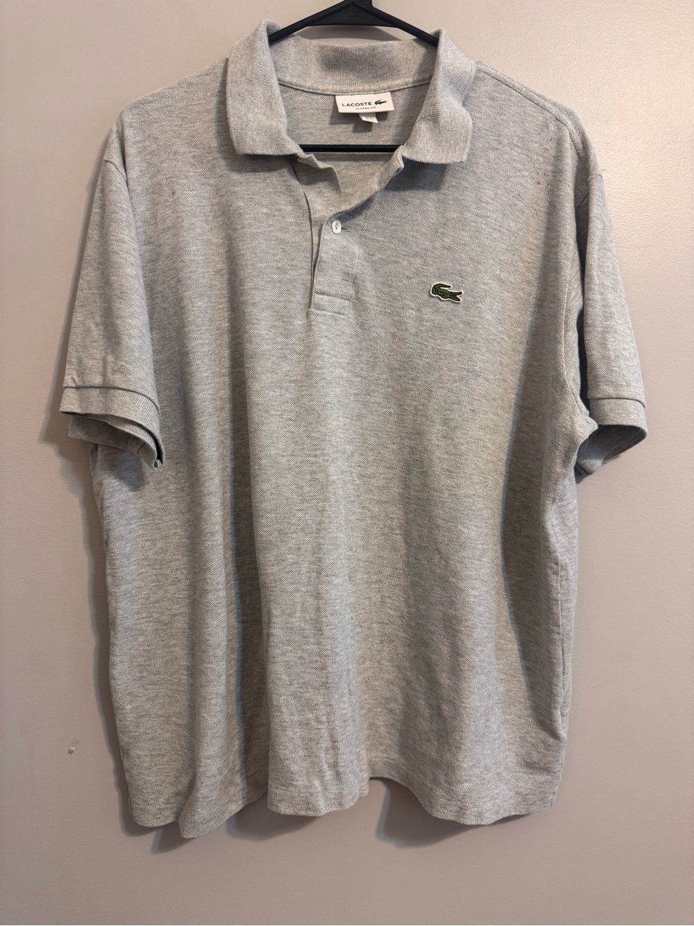 Lacoste Classic Fit Polo Shirt Men’s XL Gray 100% Cotton Crocodile Logo